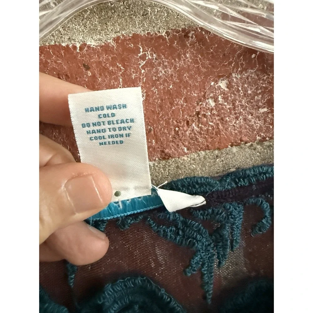 Sundance Midi Dress Small Rhapsody Embroidered Lace Overlay Teal Blue No Liner‎